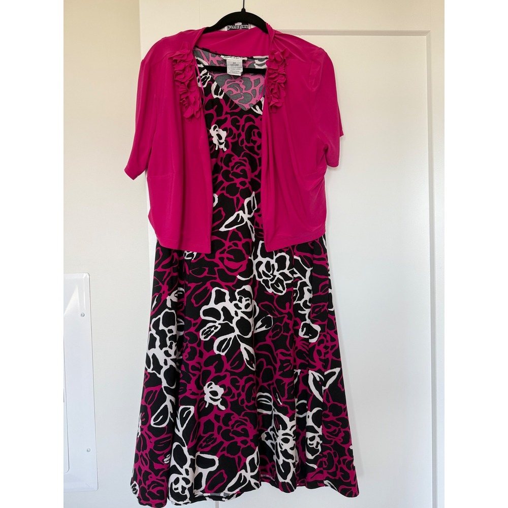 Danny & Nicole Pink Black Floral Rose Dress & Bolero Jacket Set 16W Plus Size